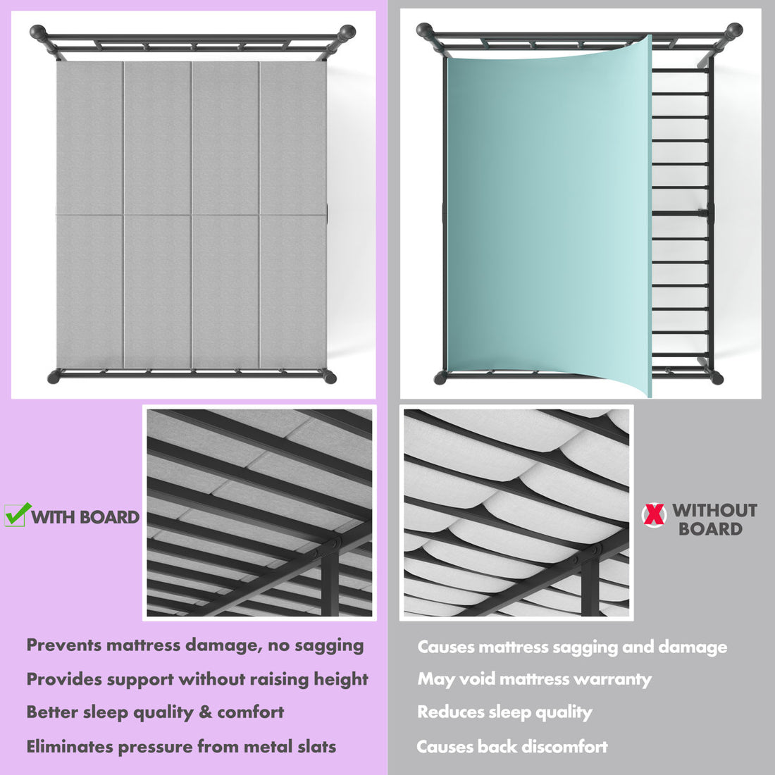 0.3" Split Bunkie Board, Foldable Bed Panels, Low Profile Mattress Bed Support / Slats with Cover