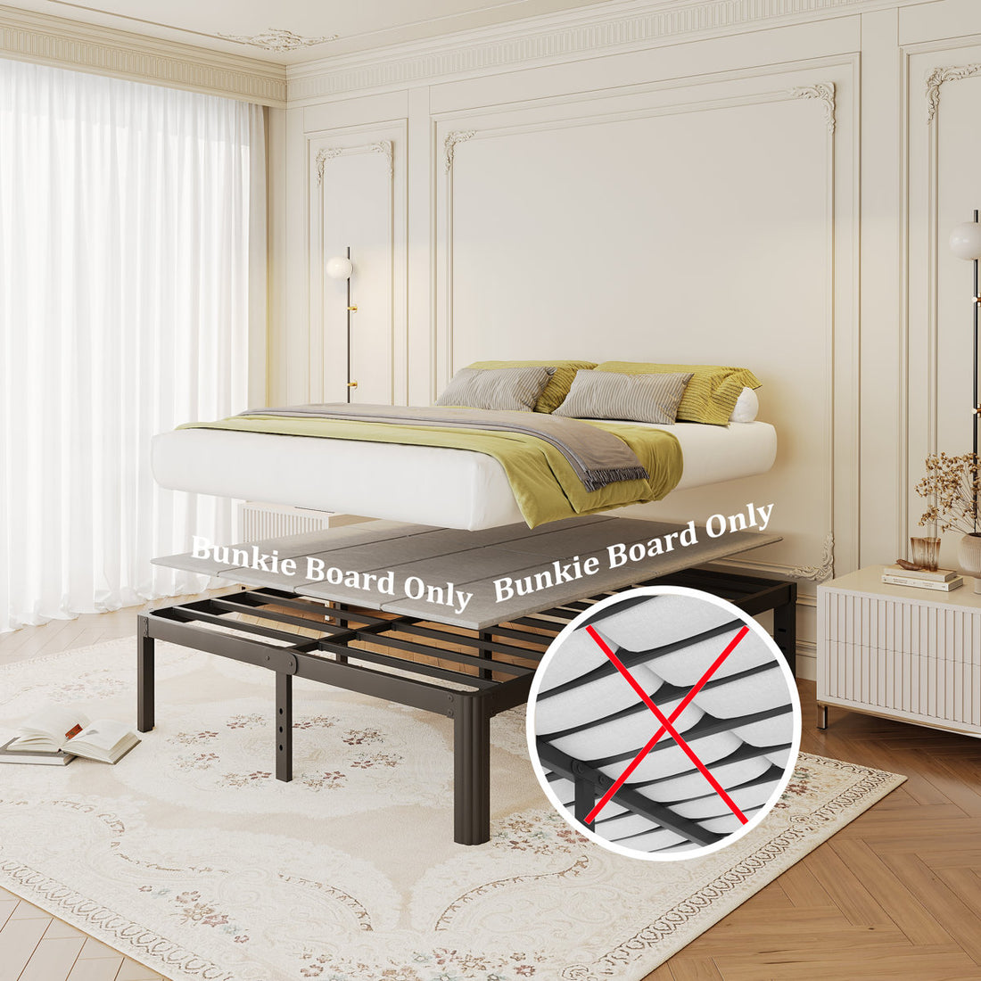 0.3" Split Bunkie Board, Foldable Bed Panels, Low Profile Mattress Bed Support / Slats with Cover