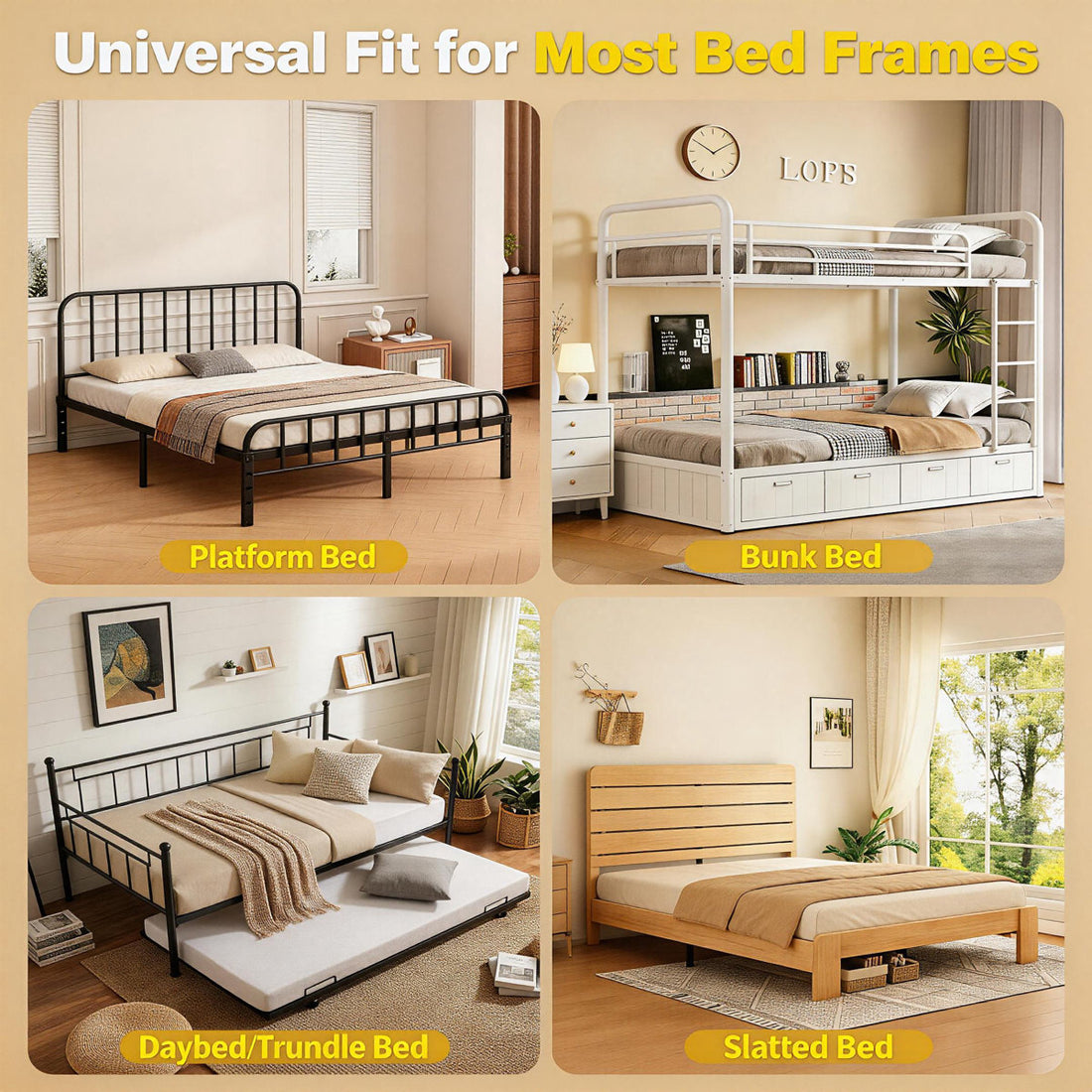 0.4'' Bunkie Board Queen 60X80'' For Bedroom Breathable & Moisture Resistant Foldable Bed Support Panels For Bed Frame Heavy Duty Low Profile Bed Support Board Queen Box Spring Supplement Noise Minimizing