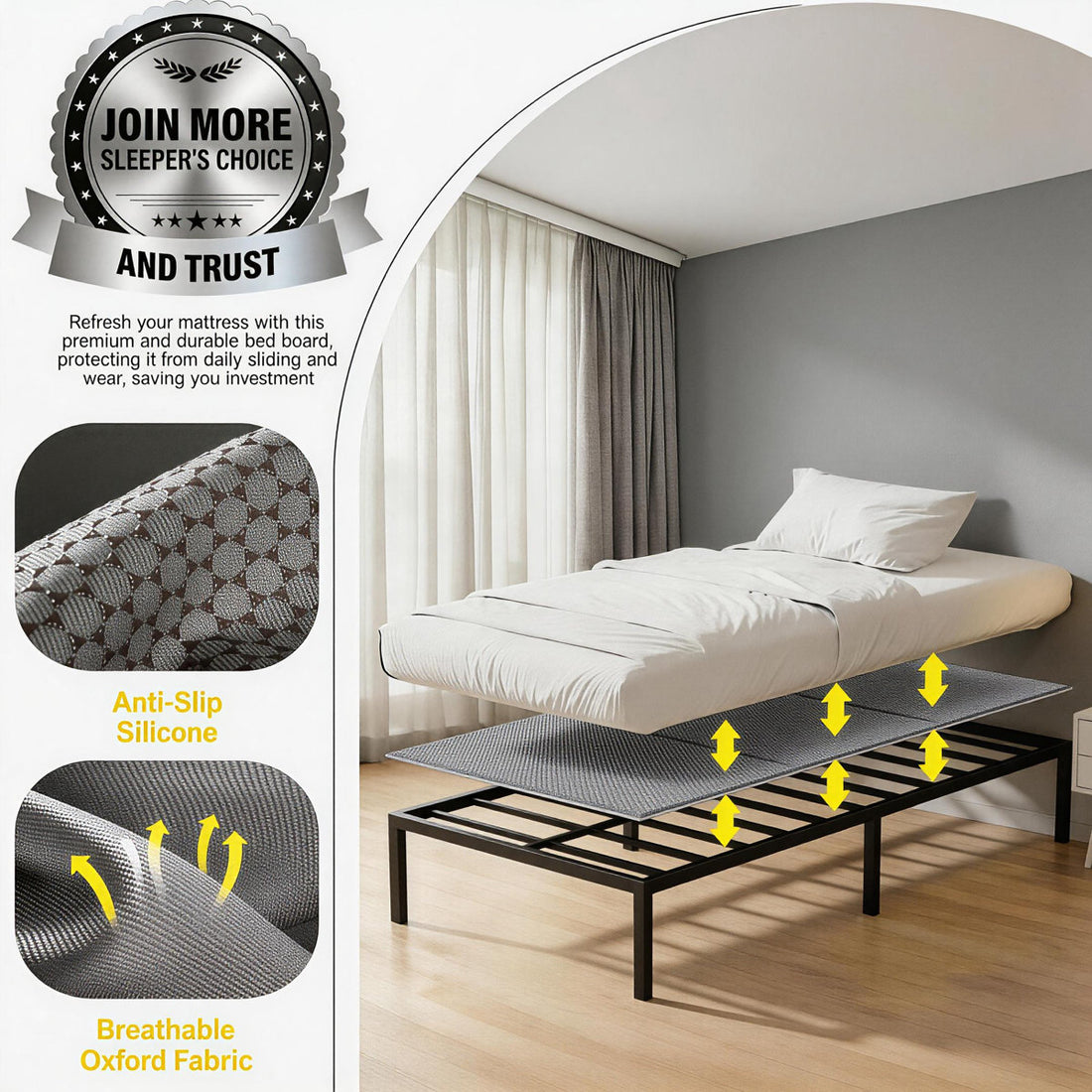 0.4'' Bunkie Board Queen 60X80'' For Bedroom Breathable & Moisture Resistant Foldable Bed Support Panels For Bed Frame Heavy Duty Low Profile Bed Support Board Queen Box Spring Supplement Noise Minimizing