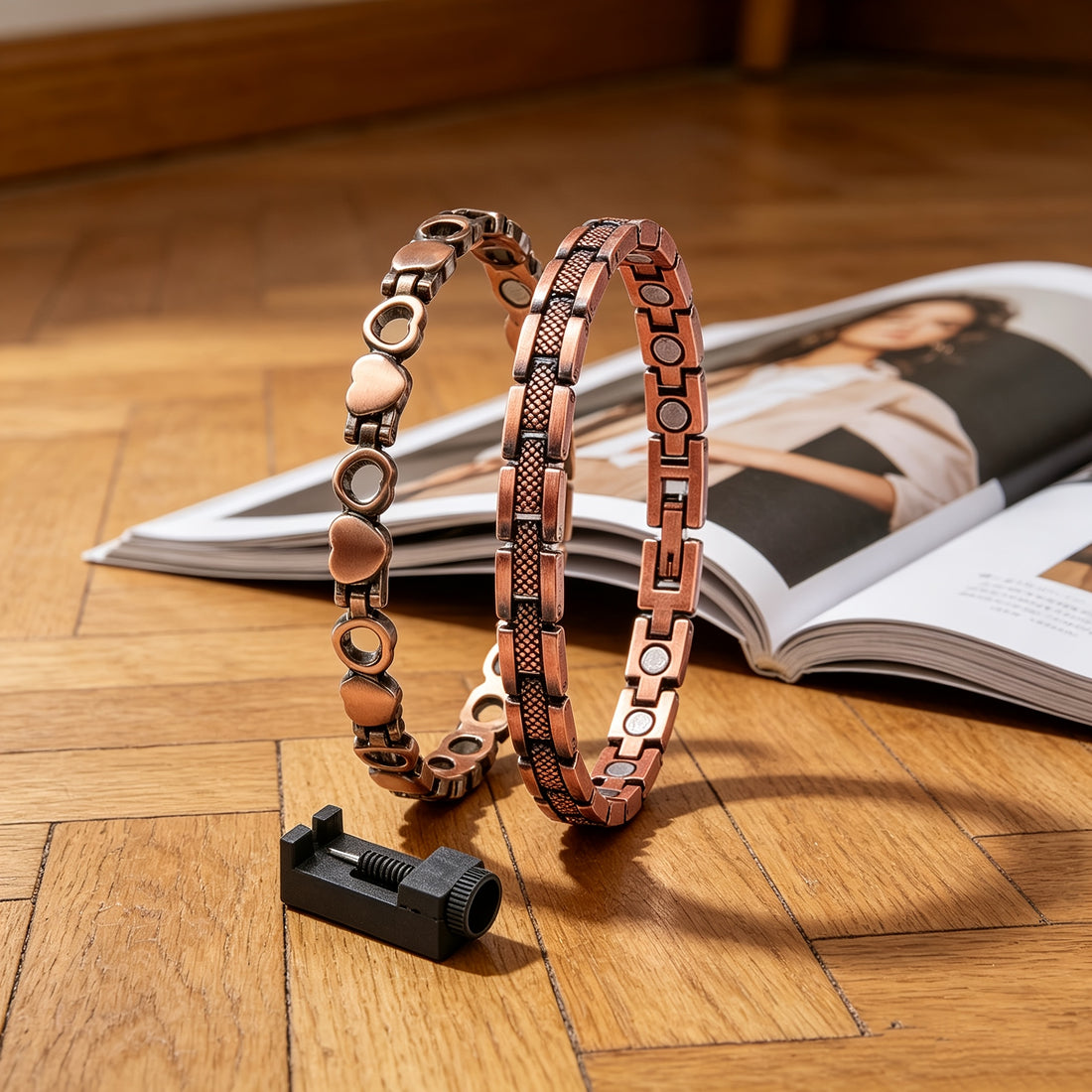 2pcs set womens copper magnetic anklets a free size