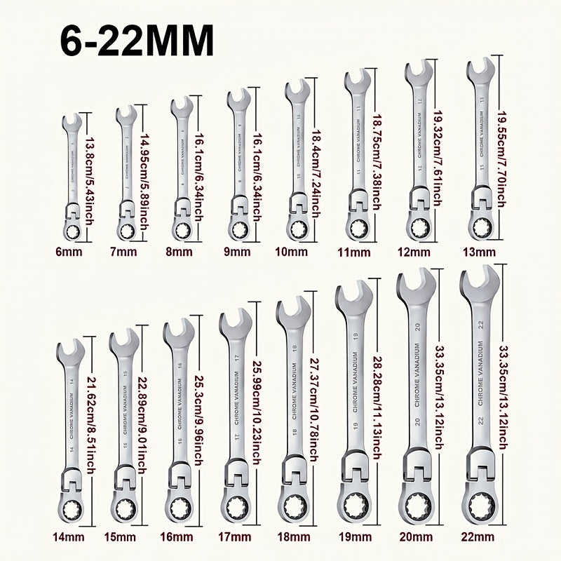 180 ratcheting wrench set 16pcs metric 6 22mm 72
