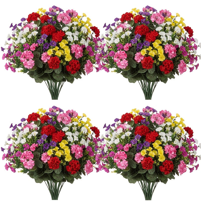 6 bunches artificial geranium mixed faux flowers uv