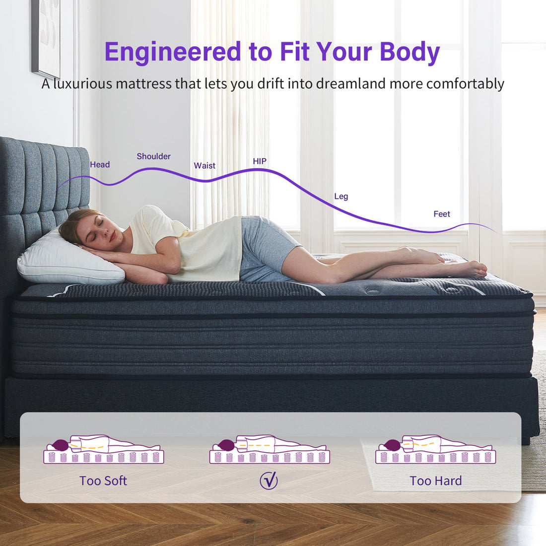 12" Queen Medium Hybrid Mattress, Cooling Gel Memory Foam Pocket Coil Mattress in a Box, Reinforced Edge Support, Fiberglass-Free, CertiPUR-US Certified