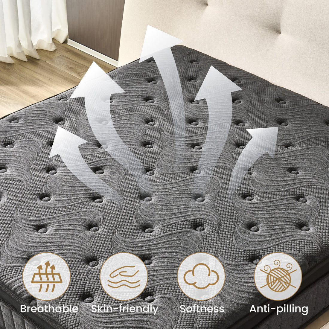 12 Inch Hybrid Queen Size Mattress in a Box, Cooling Gel Memory Foam & Pocket Coils for Pain Relieving & Pressure Relief, Medium Firm with Motion Isolation & Edge Support, CertiPUR-US Certified, Fiberglass-Free (Black)