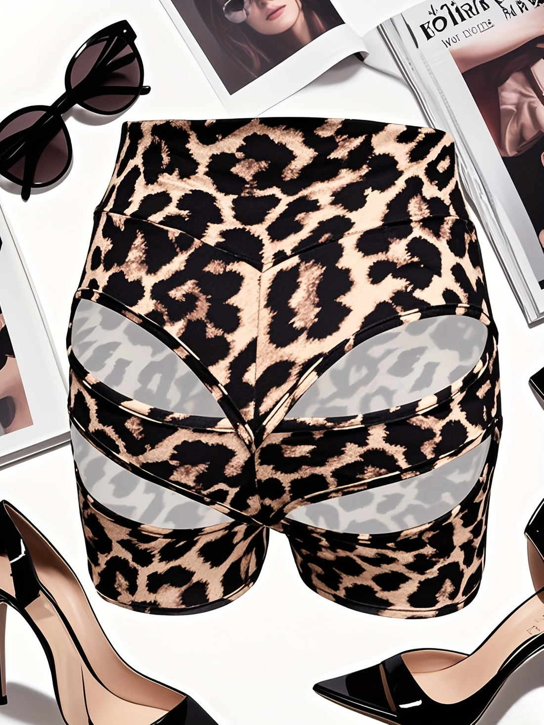 summer leopard high waisted shorts cutouts hips