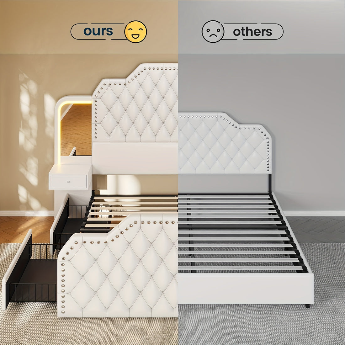 queen size bed frame 2 nightstands mirror modern platform