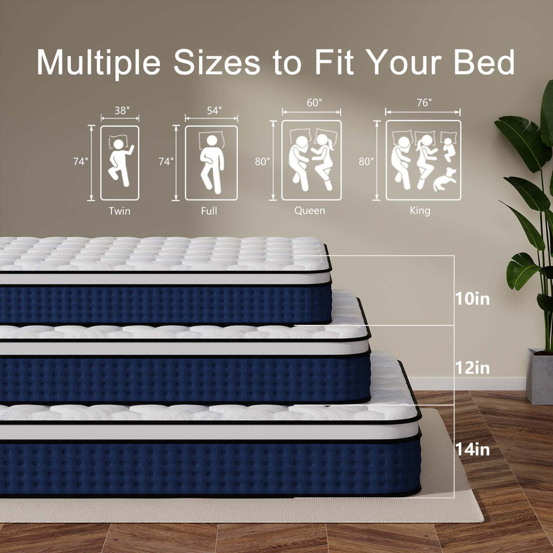 14"Medium Firm Cooling Gel Foams Hybrid Mattress in a Box, Motion Isolation, Edge Support, Certipur-US, OEKO-TEX Certified