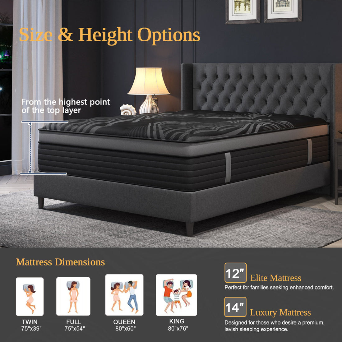 14'' Medium-Firm Euro Top Cooling Memory Foam Hybrid Mattress in a Box