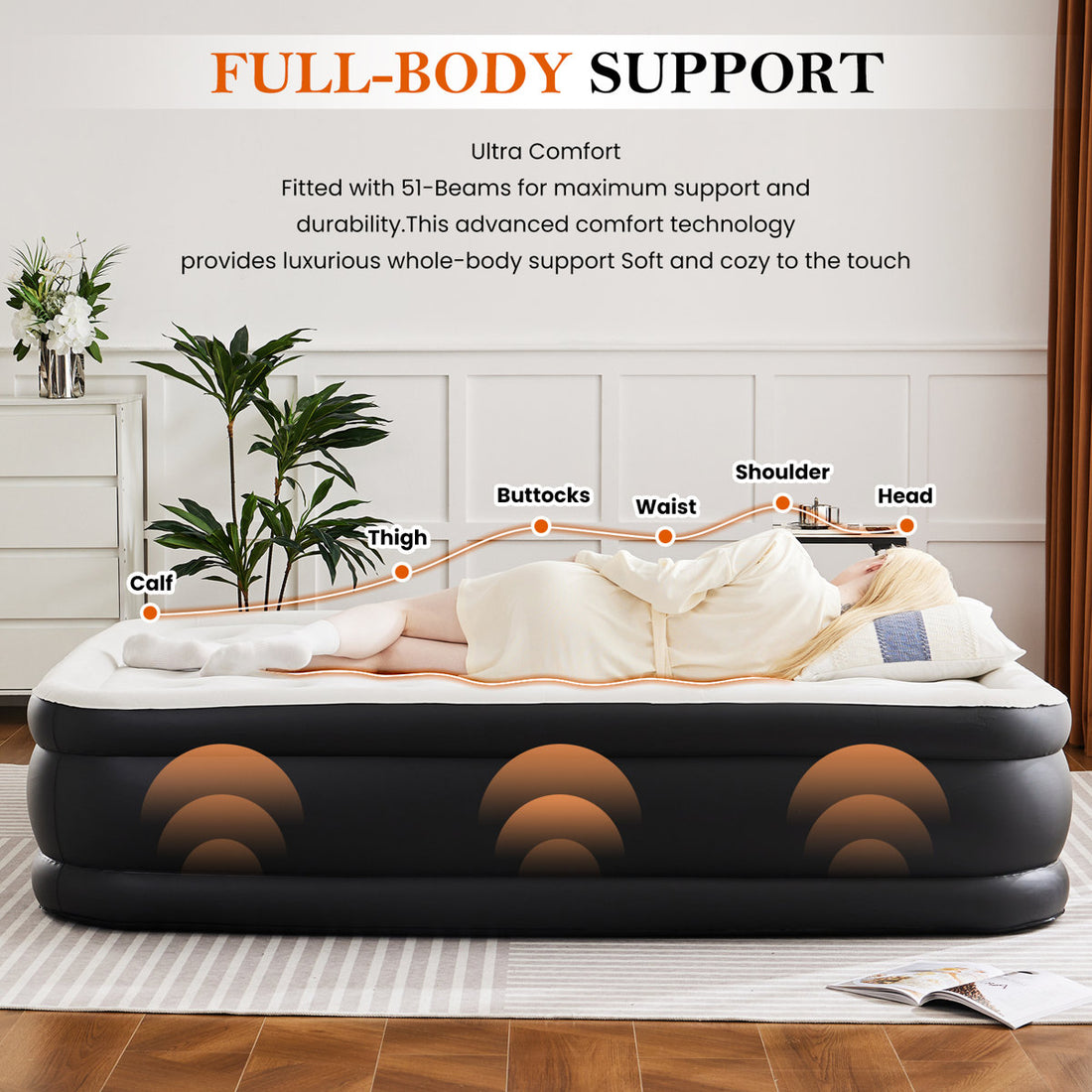 16" H Air Mattress Bed with Built- in Pump Blow Up Mattresses for Camping, Indoor Colchon, Guests