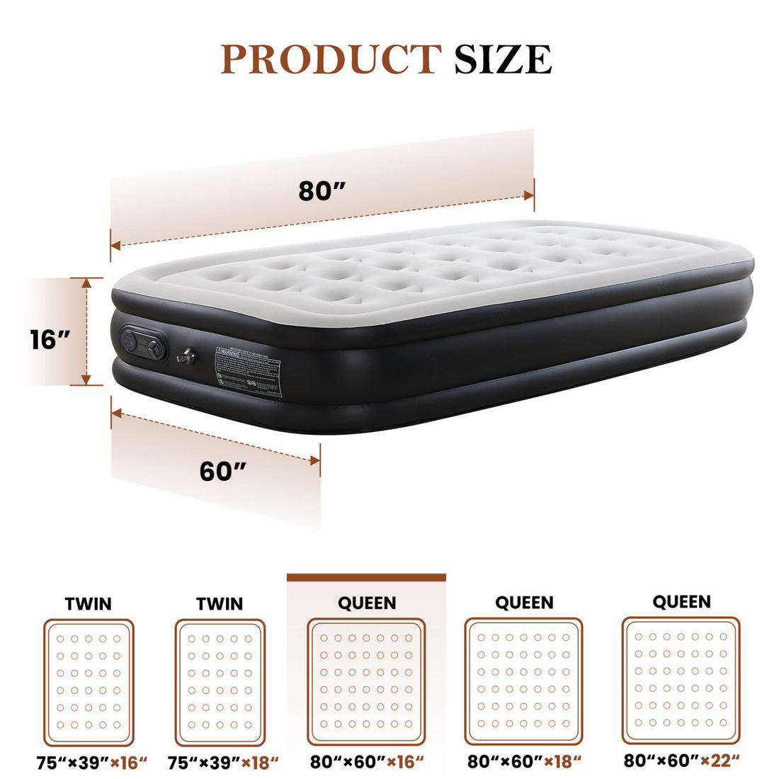 16" H Air Mattress Bed with Built- in Pump Blow Up Mattresses for Camping, Indoor Colchon, Guests