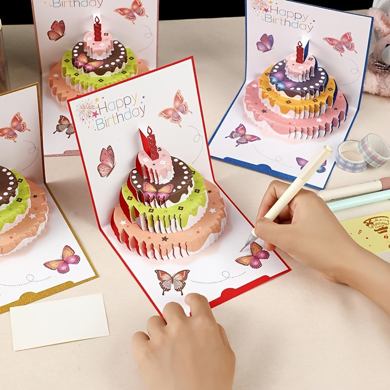 set 4 three dimensional birthday cake greeting cards