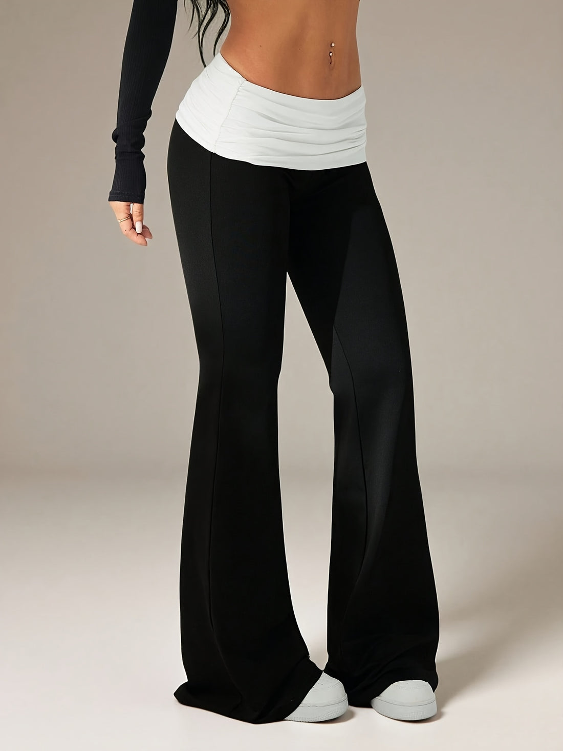womens casual flared trousers color waistband