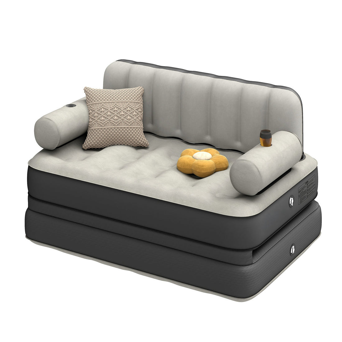 2-in-1 Queen Size Air Mattress Sofa Bed with Headboard and Electric Pump