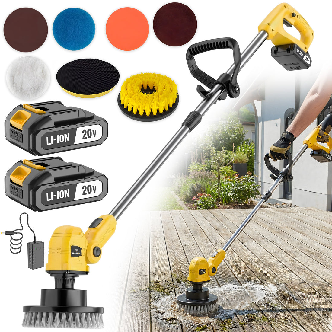 wireless rotating floor cleaner 2 brushes 4 mop pads a