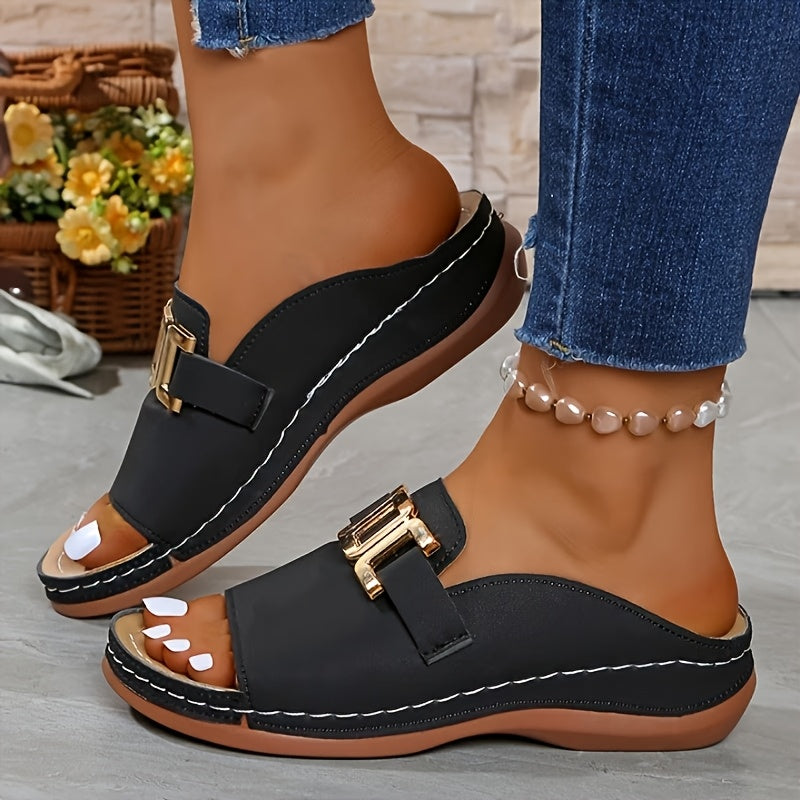 womens metal platform slides wedge sandals