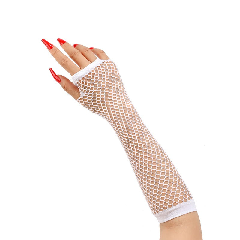 pair womens long net gloves fingerless mesh