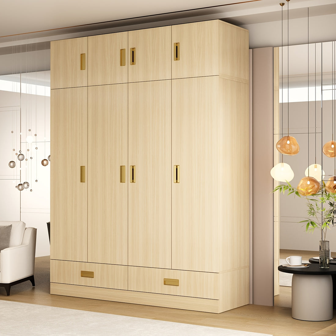 modern 4 door wardrobe closet 2 drawers cubic