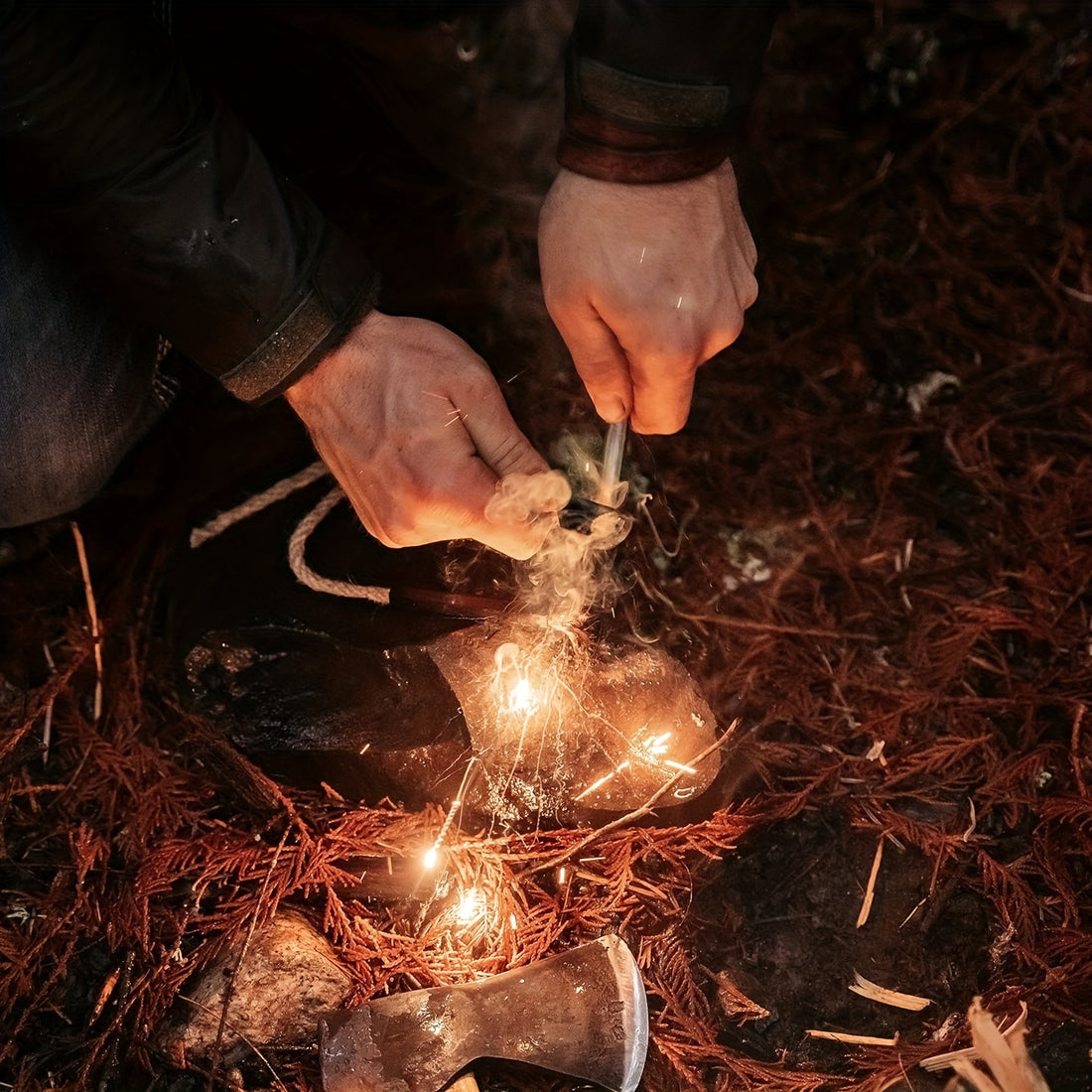 wood handle large flint wild survival fire