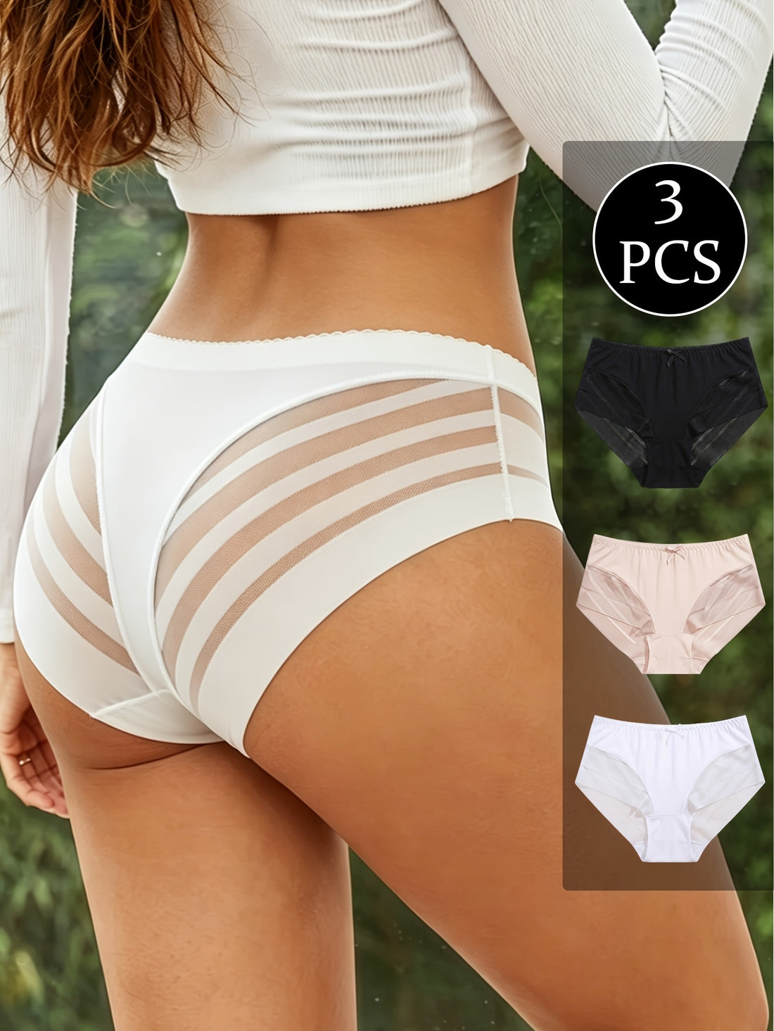 3pcs ladies breathable panties solid color contrast