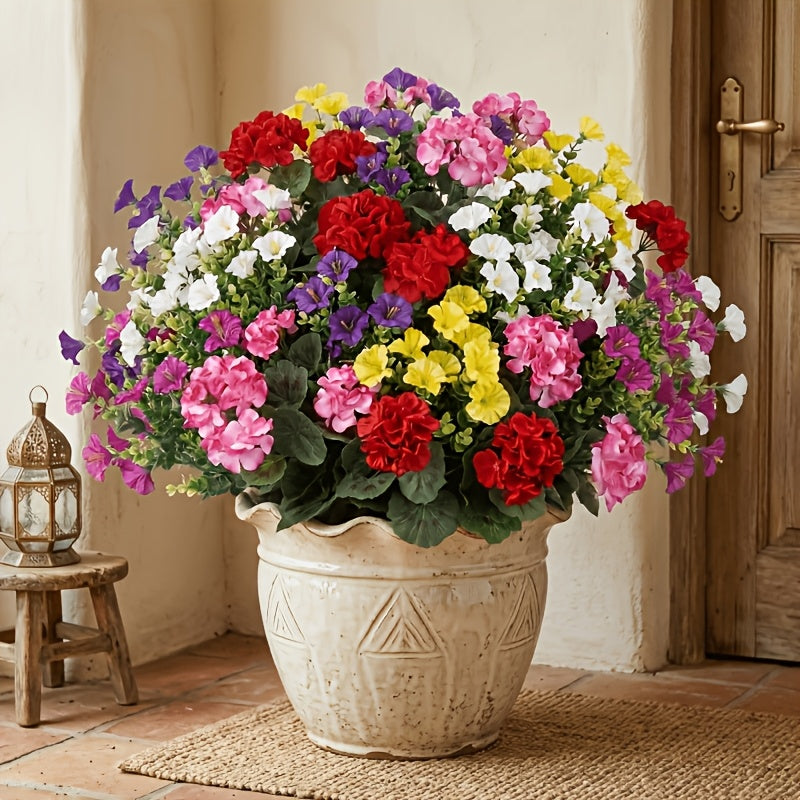 6 bunches artificial geranium mixed faux flowers uv