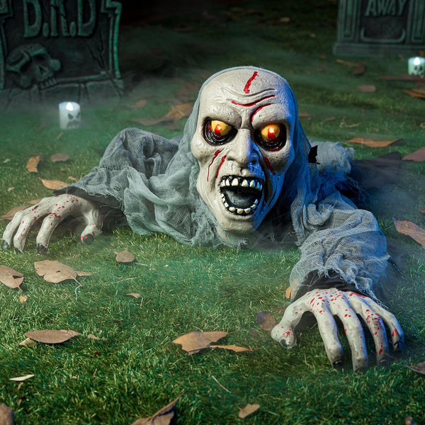 outdoor halloween decoration featuring zombie