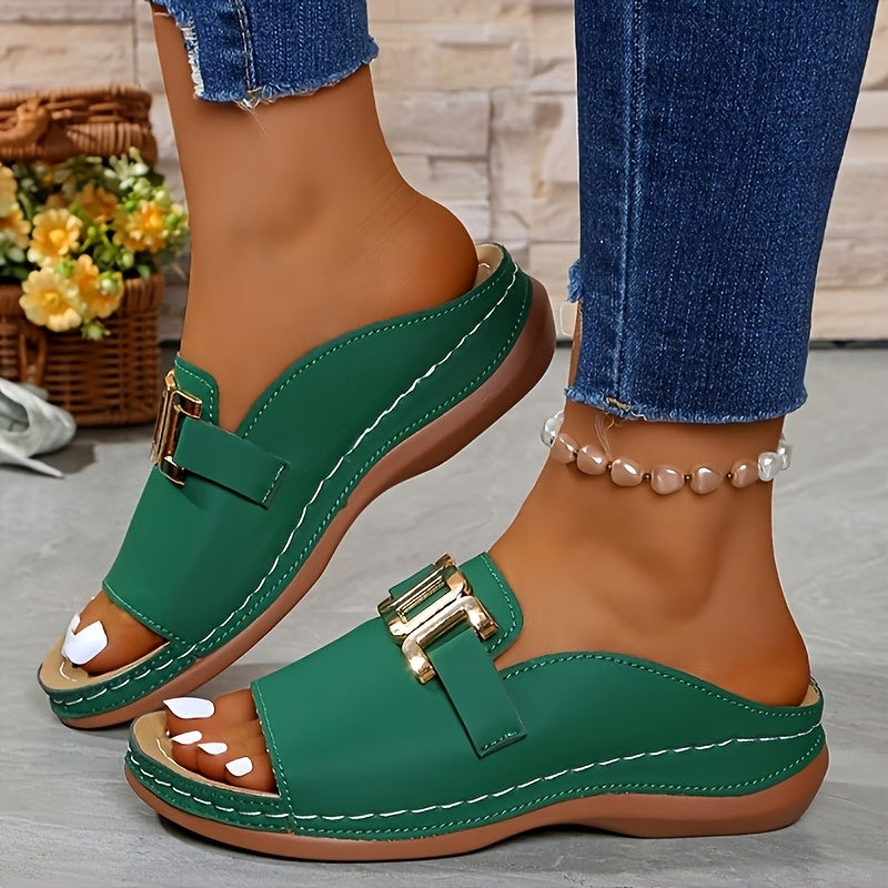 womens metal platform slides wedge sandals