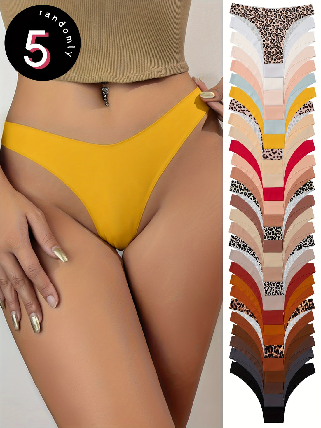 random 5 pack seamless underwear plain color low