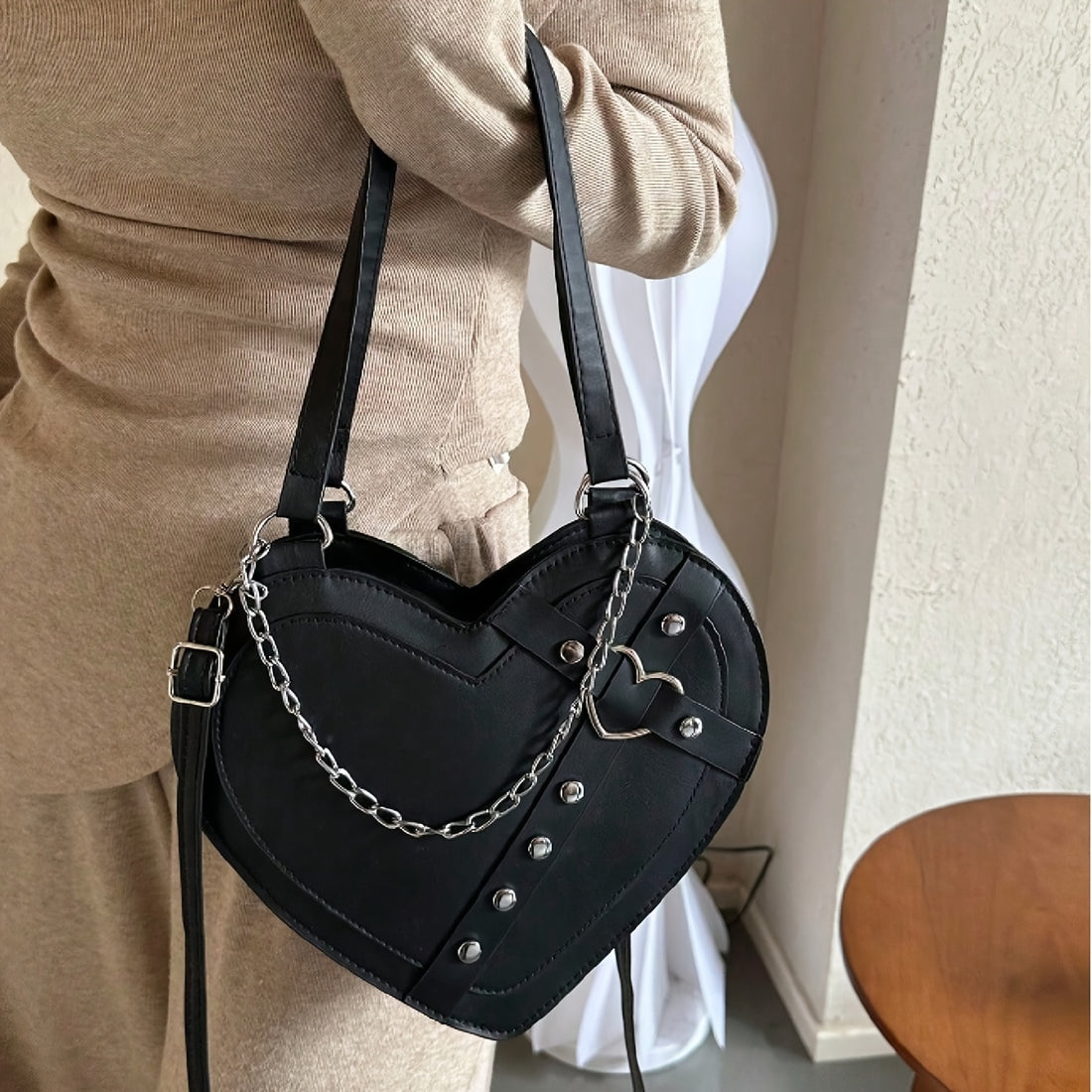 women gothic y2k punk shaped shoulder bag rivet