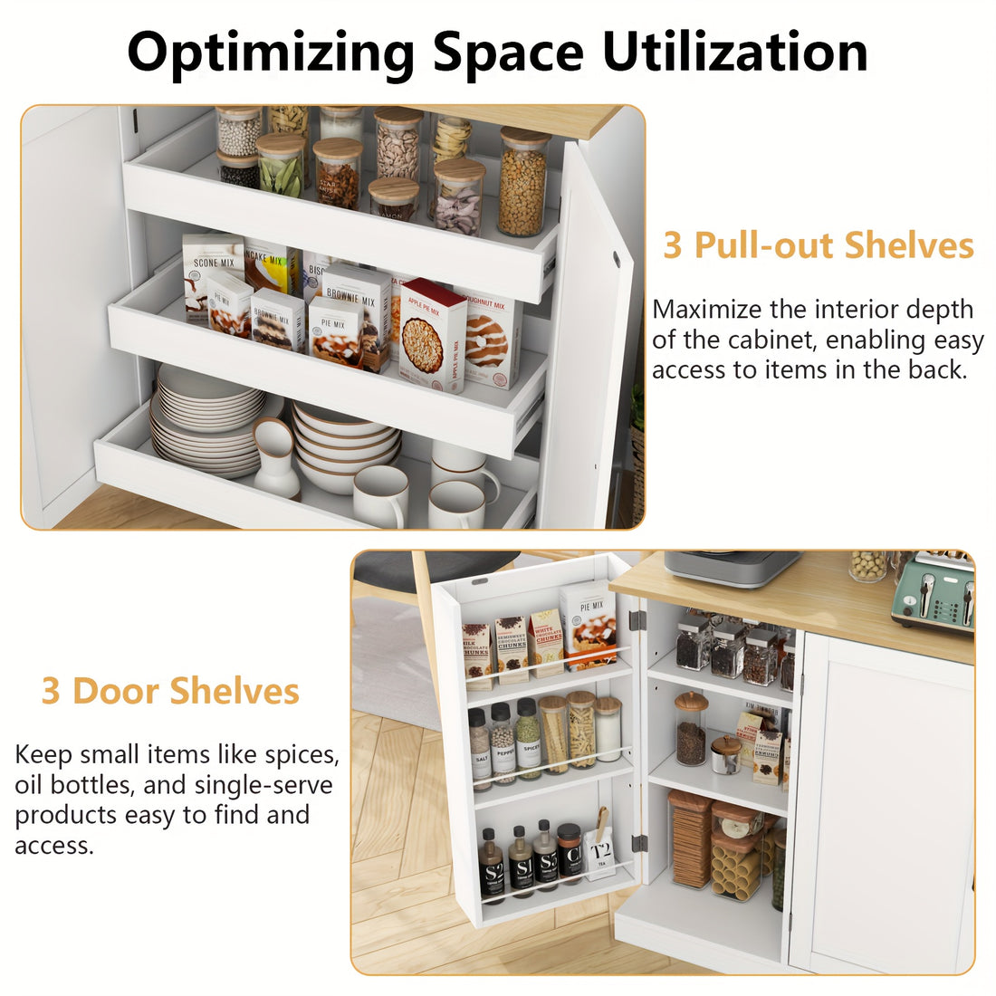 tall pantry storage cabinet 3 pull shelves modern kitchen