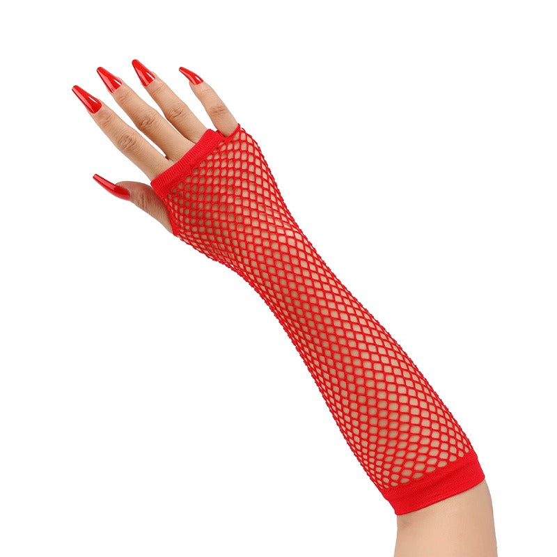 pair womens long net gloves fingerless mesh