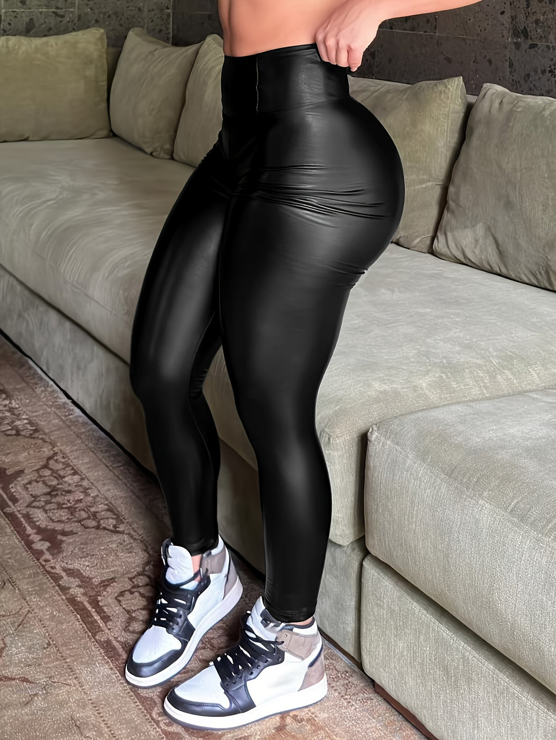 new european high waisted stretch pu pants