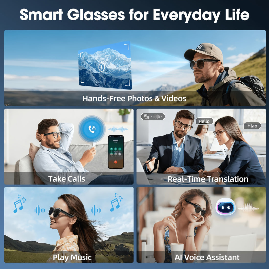 smart 8mp hd video recording glasses audio