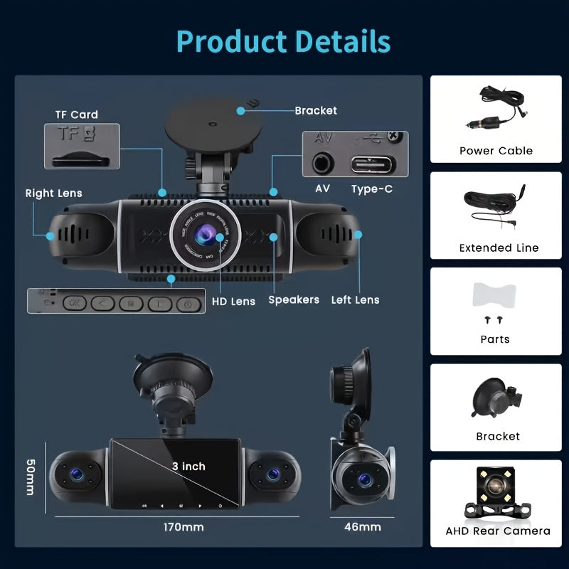 360 panoramic car dash cam fhd 1080p 4 0
