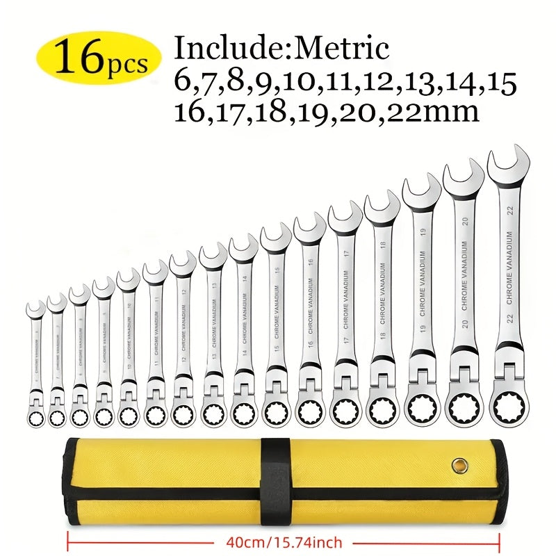 180 ratcheting wrench set 16pcs metric 6 22mm 72