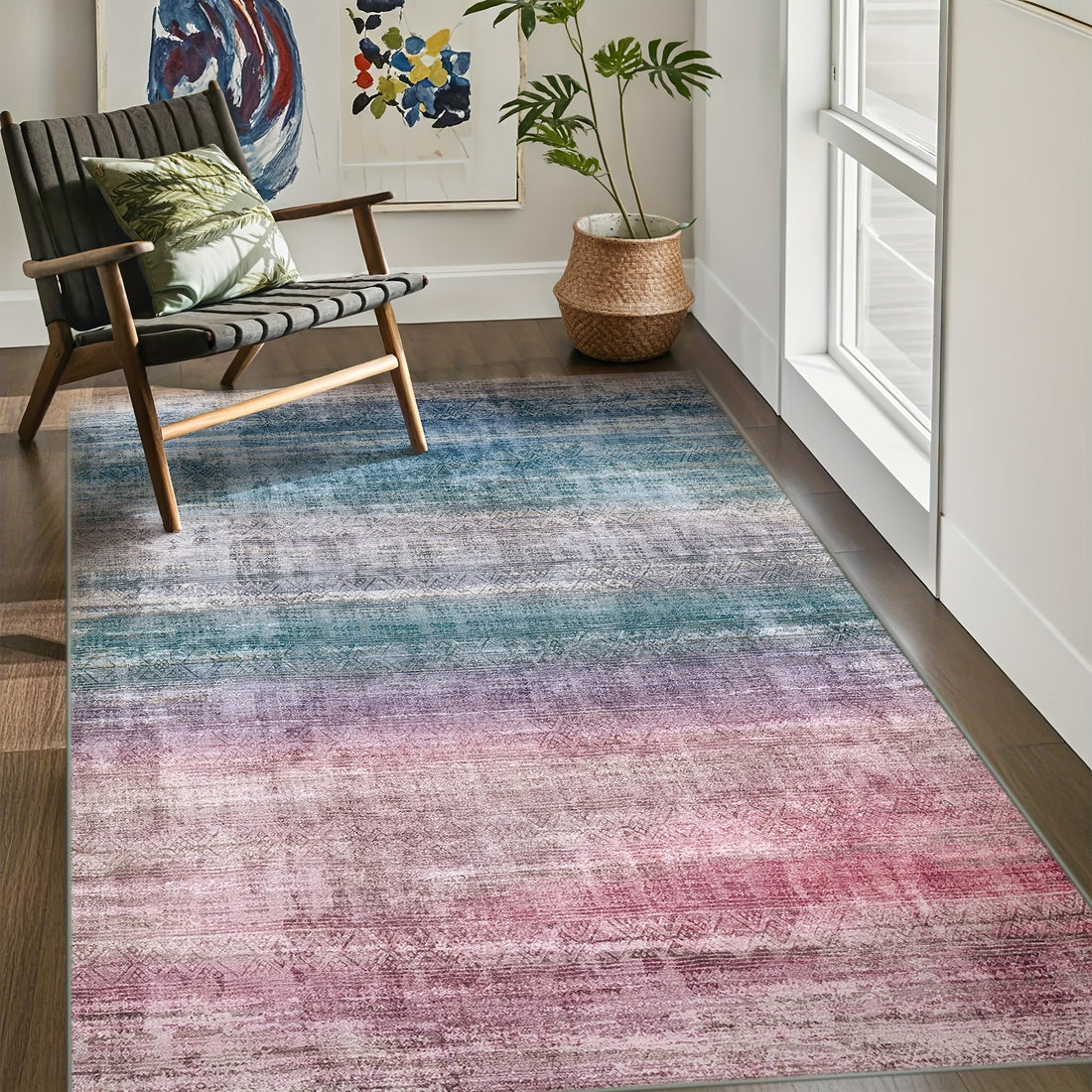 1pc washable area rug gradient teal non slip