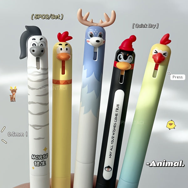 set 5 themed gel pens 0 5mm quick drying black ink