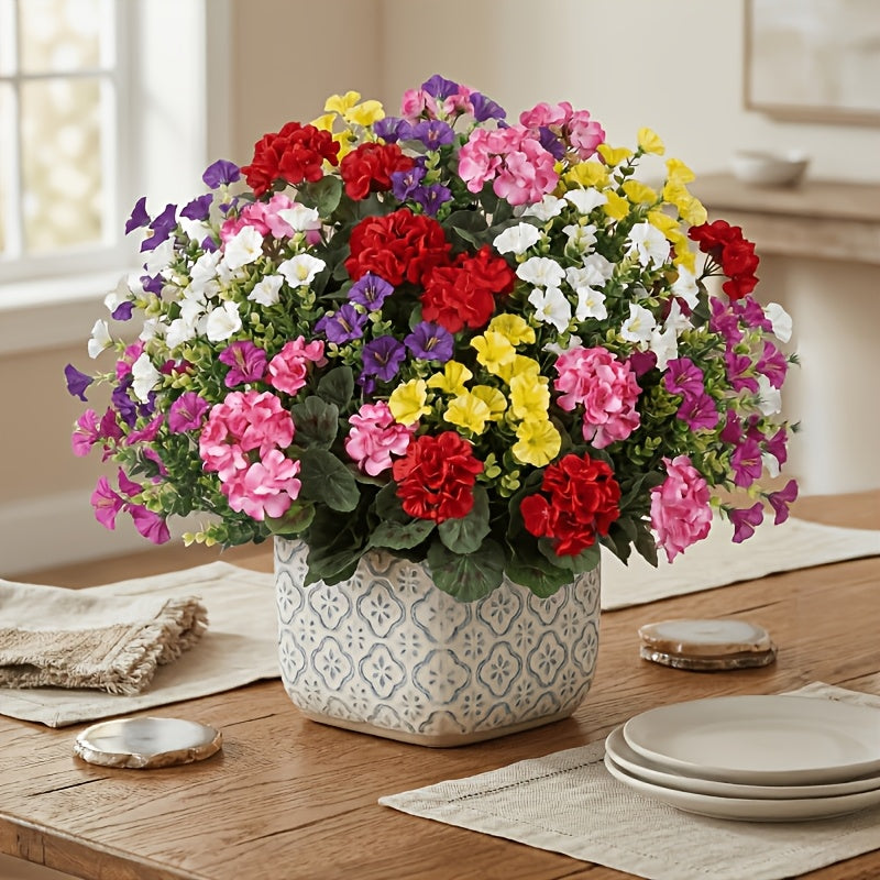 6 bunches artificial geranium mixed faux flowers uv