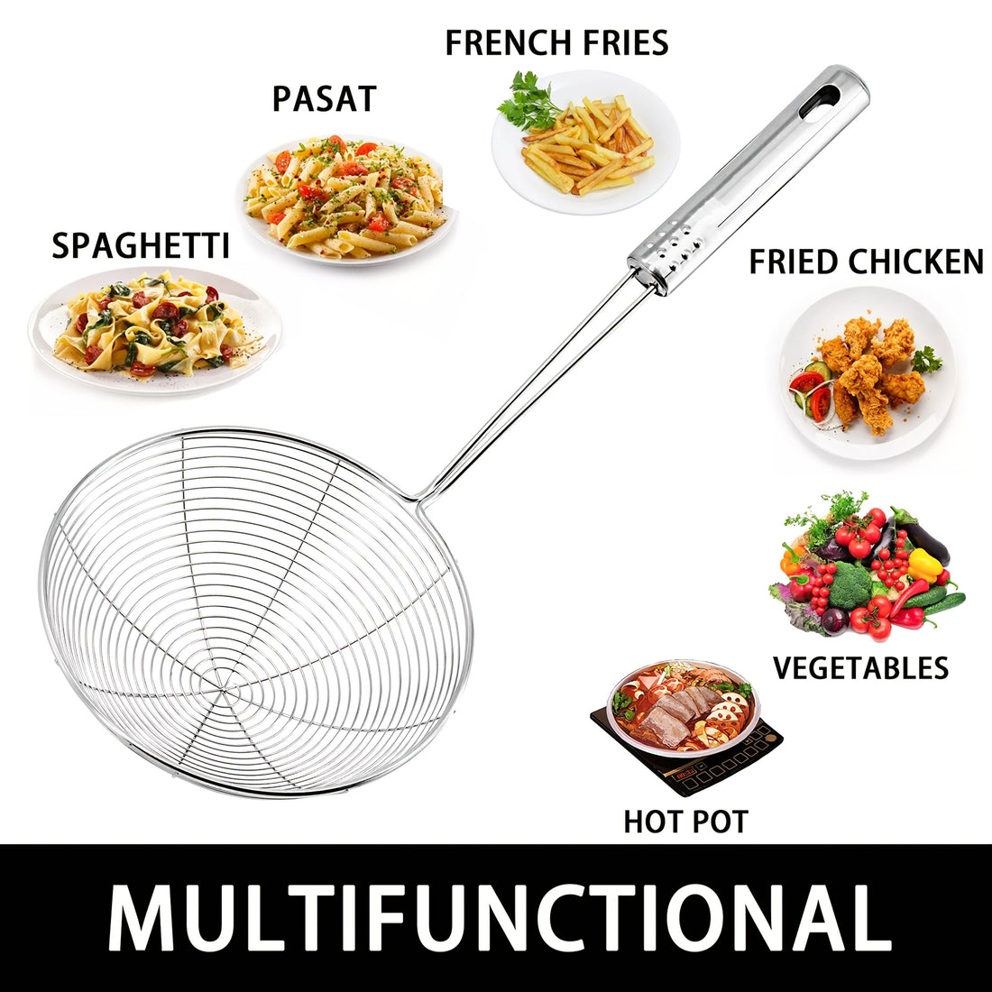 1 stainless steel web design strainer spoon