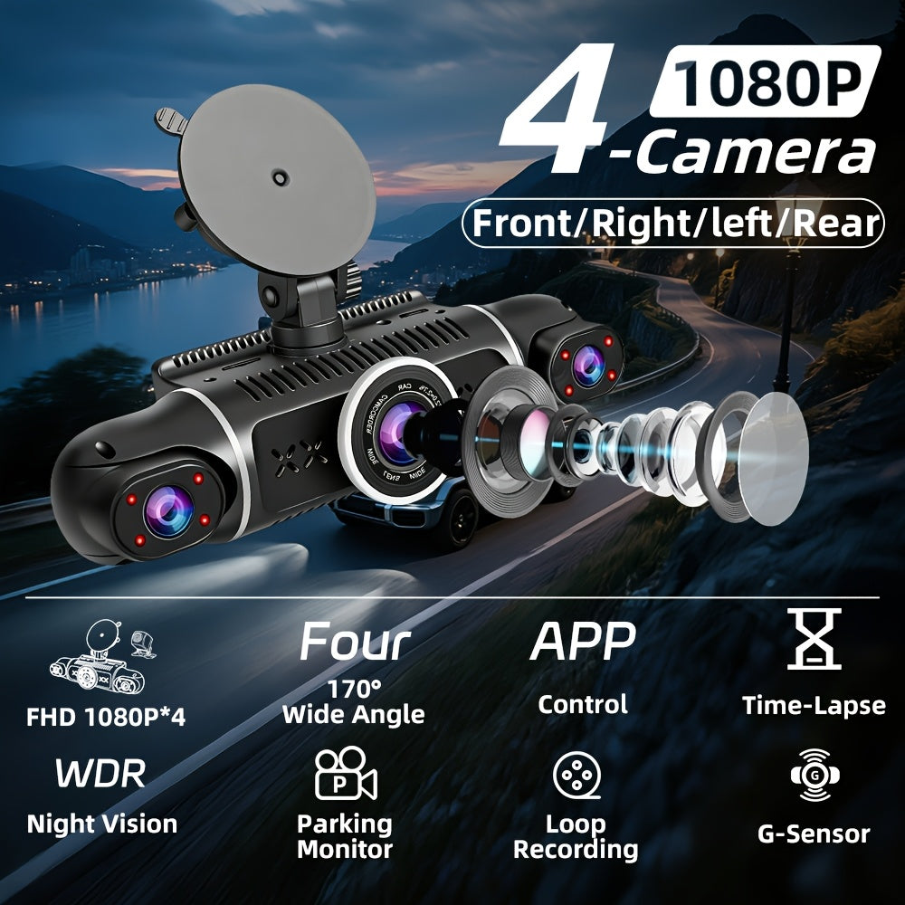 360 panoramic car dash cam fhd 1080p 4 0
