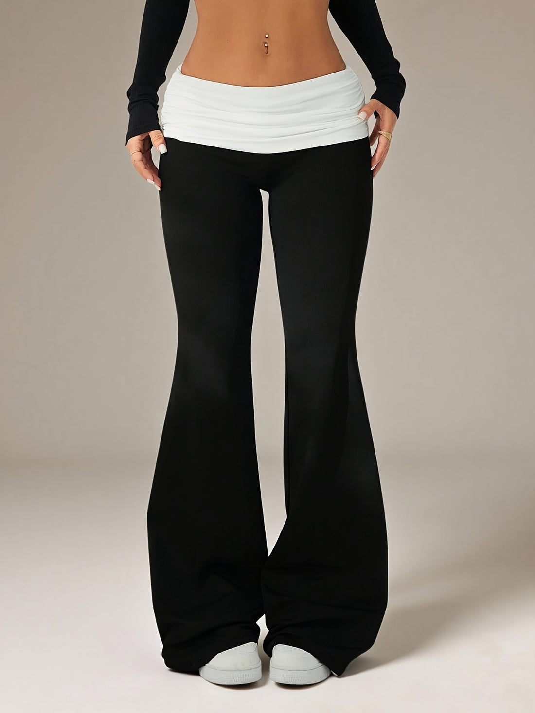 womens casual flared trousers color waistband