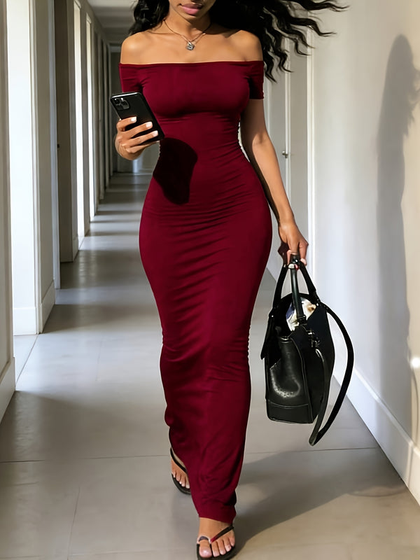 womens solid shoulder short sleeve dress women's clothing