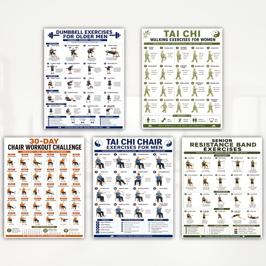 5 workout posters 8x10 exercises tai