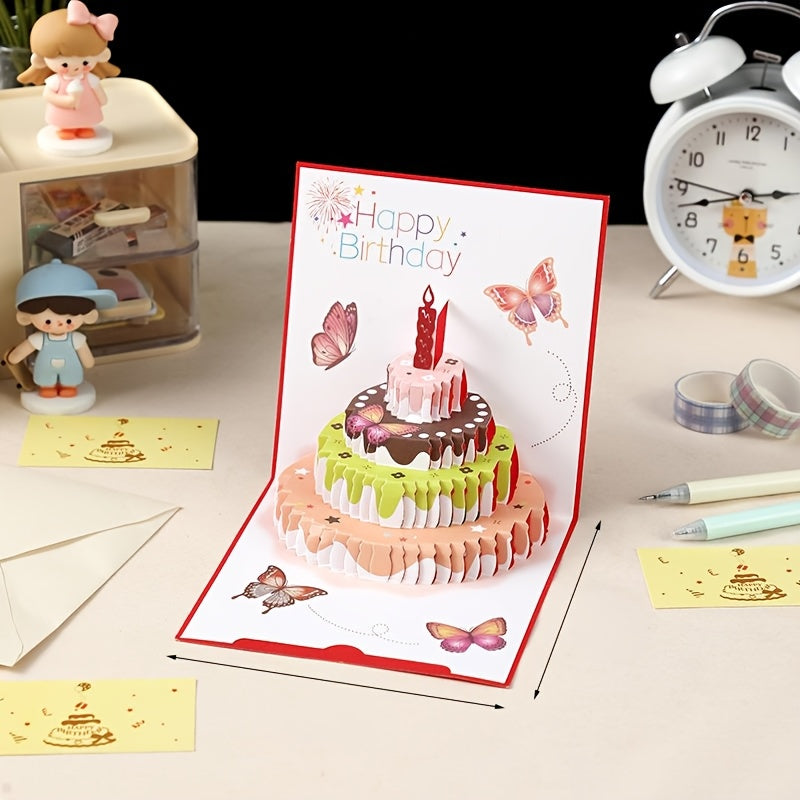 set 4 three dimensional birthday cake greeting cards