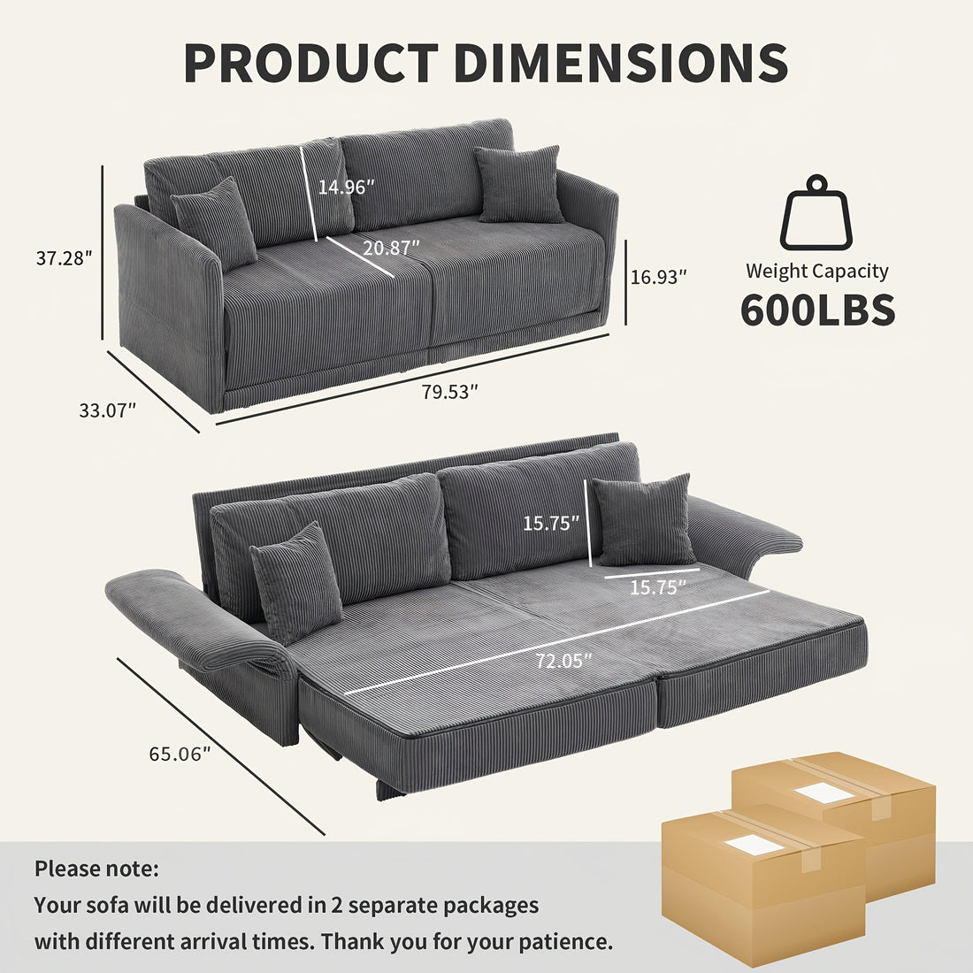 sleeper sofa bed set 2 in 1 convertible 2 seater corduroy
