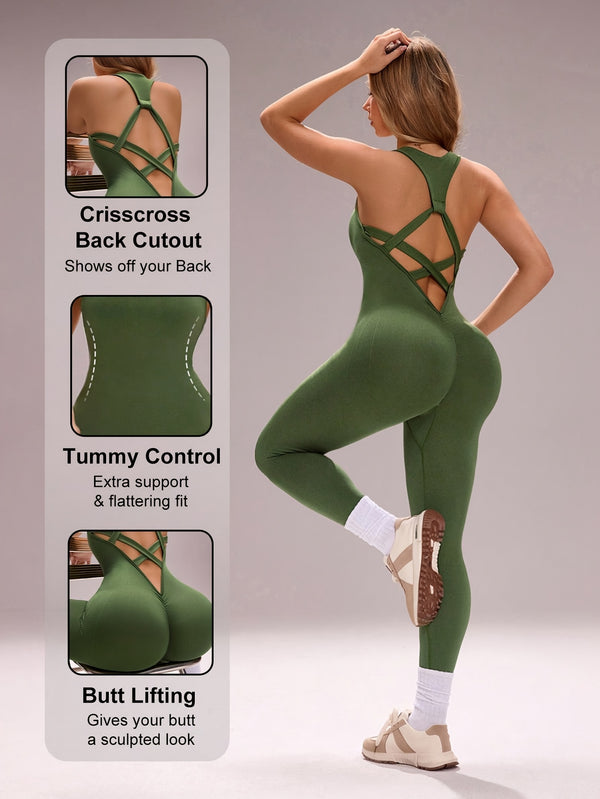 womens seamless cross backless bodysuit high stretch