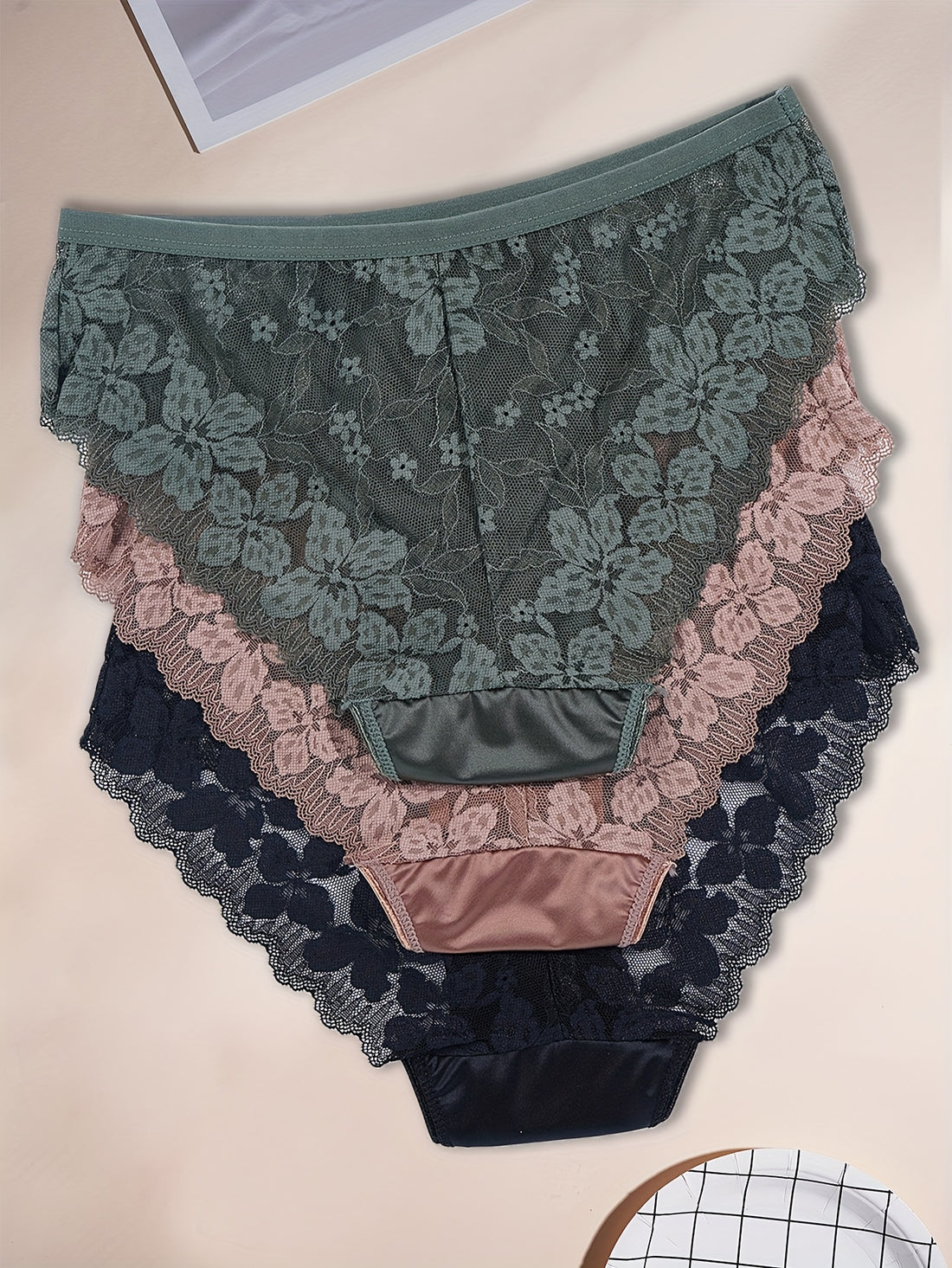 3pcs solid color fabric floral contrast lace