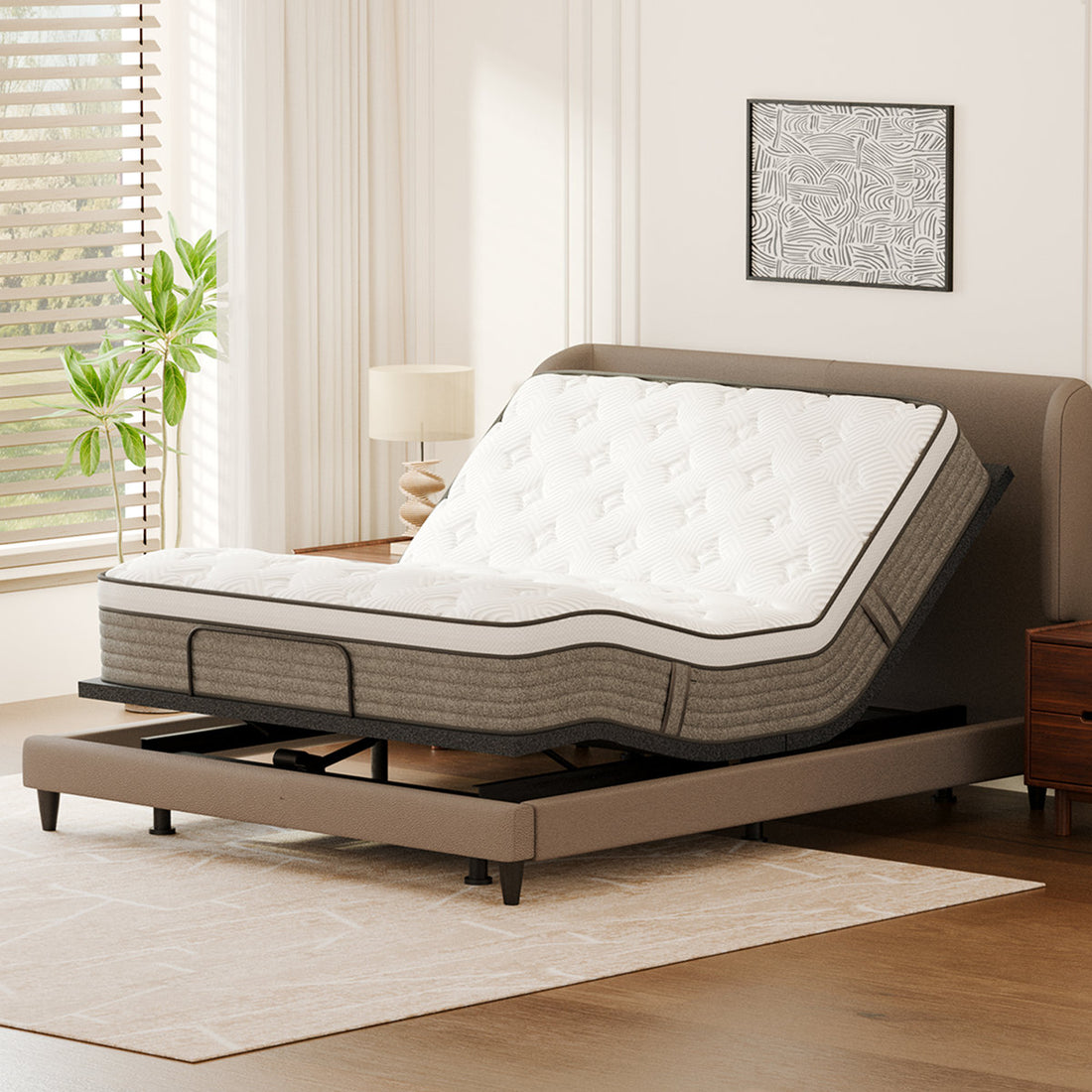 Adjustable Bed With 14”dual Foam Hybrid Mattress-zero Gravity, Massage And Wireless Remote, Underbed Light