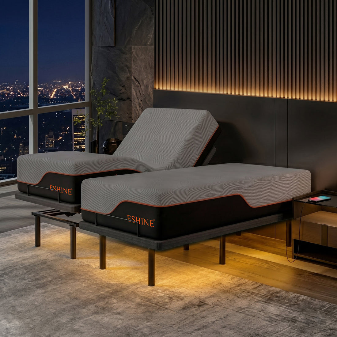 Adjustable Bed with 14" Mattress, Massage, Wireless Remote, App Control, Zero Gravity, Underbed Light, USB & Type C Ports on both sides