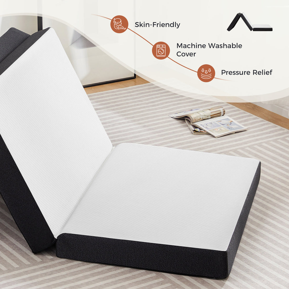 Alwyn Home Portable Tri Folding Medium Gel Memory Foam Mattress